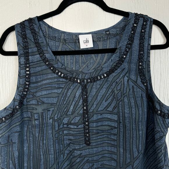 CABI Limited Edition Blue Gray Sequined Beaded Sleeveless Blouse Size Medium - Picture 5 of 7